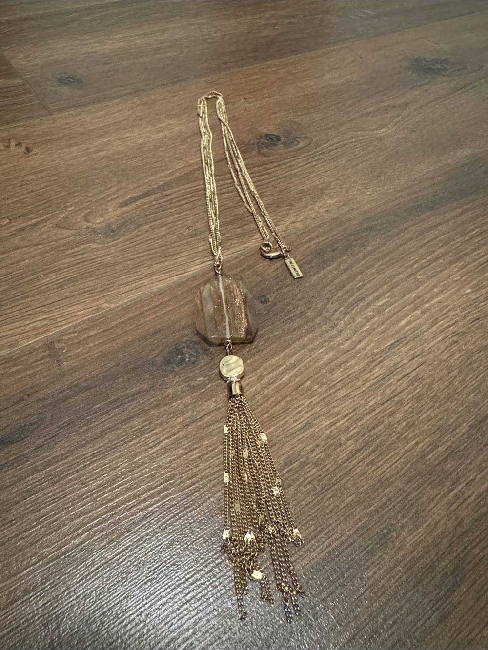 The Limited Gold Tone Long Pendant Tassel Necklace Stone Vintage